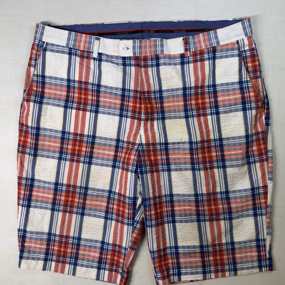 Linea Uomo Shorts Mens Size 42 Red & White Plaid 11.5 Inch Inseam Casual Shorts